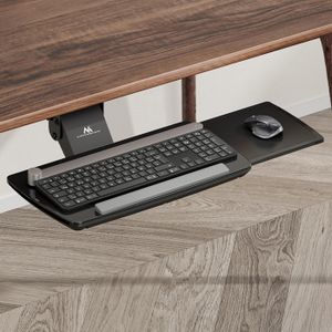 Plateau Coulissant Pour Clavier Sous Bureau - Noir 50x23 Cm - Tiroir Amovible Ergonomique - Pour Ordinateur, Souris - Gain De Place