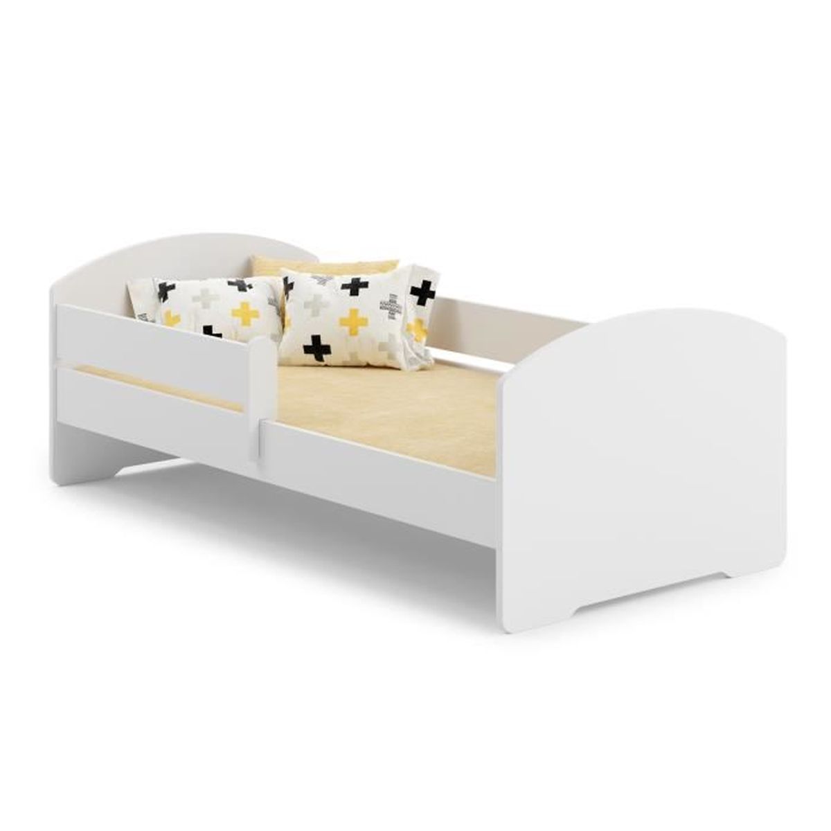 Lit Enfant FALA 140x70cm Blanc Avec Barrière - Lit Fille Ou Garçon Avec Matelas
