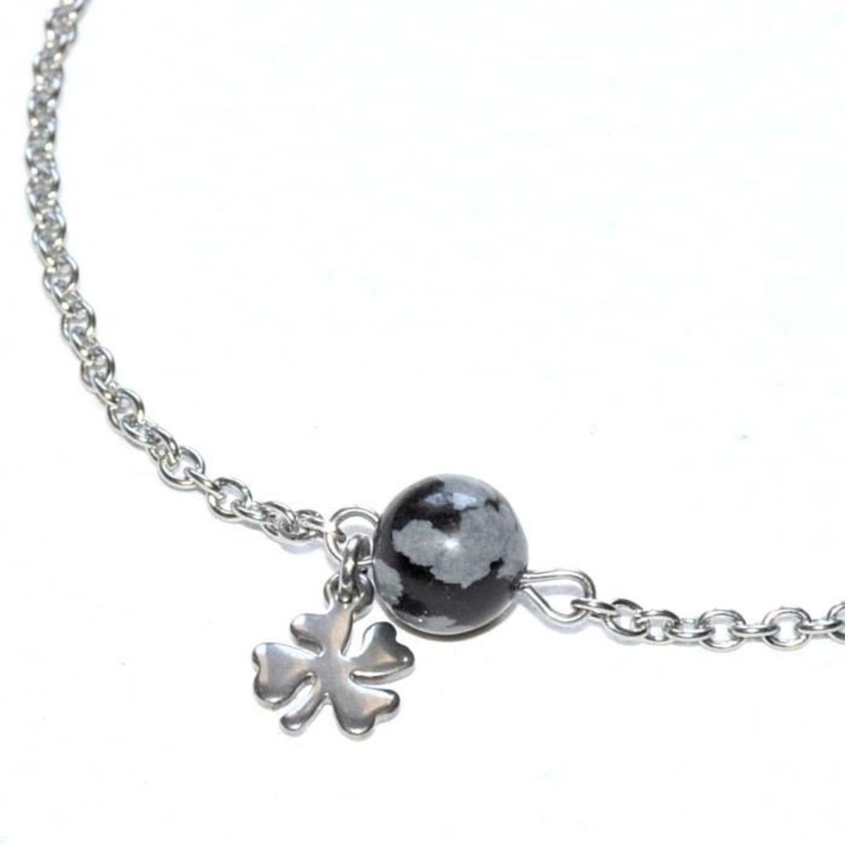 ZéeO Bijoux Chaîne bracelet de cheville acier argenté Obsidienne breloque ZéeO Bijoux Chaîne bracelet de cheville acier argenté Obsidienne breloque