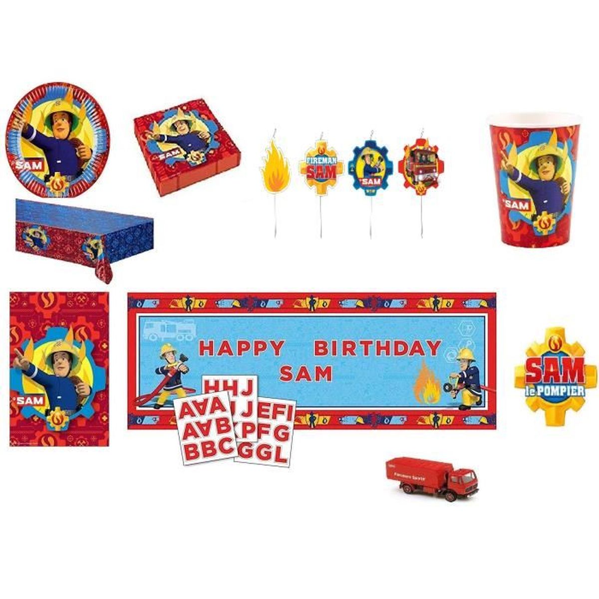 Mega Kit Cde 8 Sam Le Pompier 8 Enfants Complet Anniversaire 8 Assiettes 8 Gobelets Serviettes 1 Nappe Banniere 4bougie Cdiscount Jeux Jouets