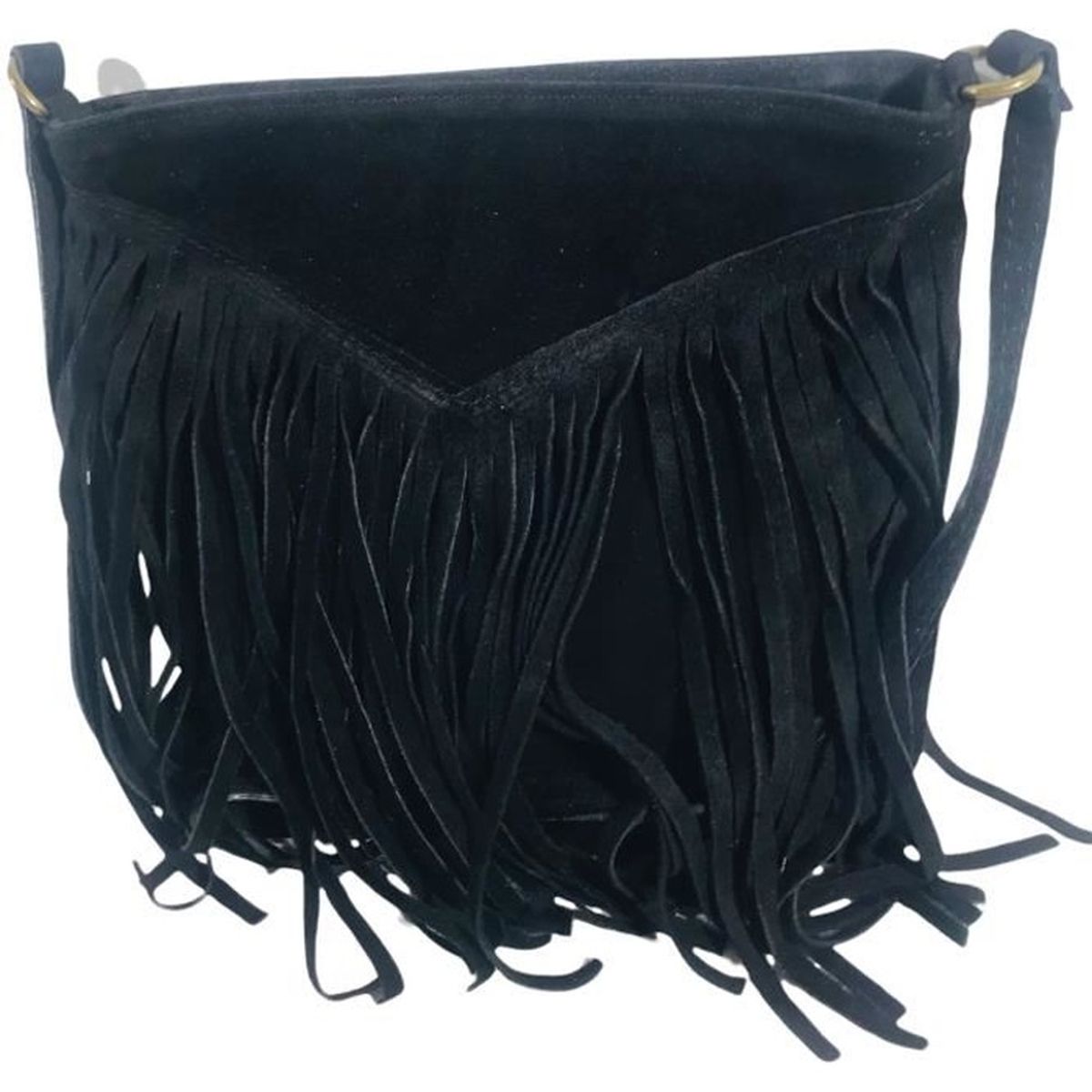 Sac ?� Main Femme Cuir Veritable Fa?�on Daim Italien ?� bandouli?�re Port?� Epaule ?� franges-Noir 