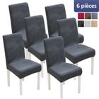 7MAGIC Lot de 6 Housses de Chaise, Housse de chaise extensible lavable universelle, Avec bande élastique - Gris foncé
