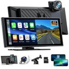 TOGUARD 10.2" Autoradio Carplay Caméra Voiture 4K+1080P Écran Tactile Bluetooth pour Apple Carplay sans Fil Android Auto