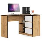 Bureau AKORD d'angle droit B16 Chêne Craft 124 cm 3 tiroirs façade Blanche 2 étagères 124x85x77 cm