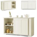 RELAX4LIFE Armoire de Cuisine à 2 Couches | 2 Portes Coulissantes & Étagère Réglable | Desserte Buffet Style Contemporain | Blanc