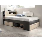 VENTE-UNIQUE Lit avec tête de lit rangements et tiroirs - 120 x 190cm - Coloris : Naturel et anthracite - LEANDRE