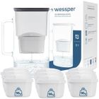 Wessper Carafe en verre avec 10 filtre à eau (compatible avec Brita Maxtra), Eau filtrée avec grand goût et pureté, 3 Litres