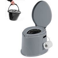 COSTWAY Toilette Portable Camping-Seau 5L-WC Chimique-Porte-papier de Toilette Détachable-Poignées Cachées-en PP-Charge 200KG-Gris