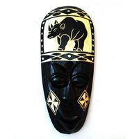 Petit masque africain en bois noir motif rhinocéros 25cm Noir