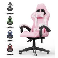 Chaise de bureau - BIGZZIA - Fauteuil gamer - Chaise de jeu Design ergonomique - avec coussin et dossier inclinable - Rose et Blanc