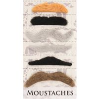 Lot de 6 moustaches adhésives pour adulte - Marron, noir et gris - Plastique auto-adhésif - 7 à 9 cm