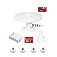 PACK TONNA Antenne TNT HD Omnidirectionnelle Gain 40dB + 4 Aimants Fixation Camping-Car 13 Blanc