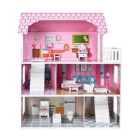 UISEBRT 60x27x70cm Maison de Poupee en Bois, 3 Étages Barbie Dreamhouse avec Meubles et Accessoires pour Filles (Multicolore)
