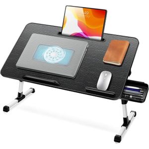 Table De Lit AirOpen 60x40cm – Support Ordinateur Portable Pliant 4 Ports USB, Tiroir, Porte-Tablette, Porte-Gobelet – Idéal Lit Canapé Bureau