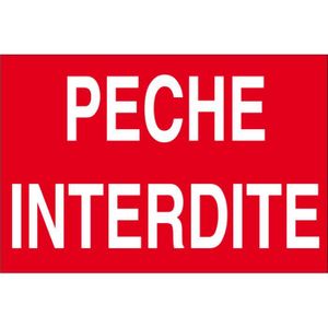 Plaque gravée autocollante 20x15cm /"Pêche et baignade interdites/" fond rouge