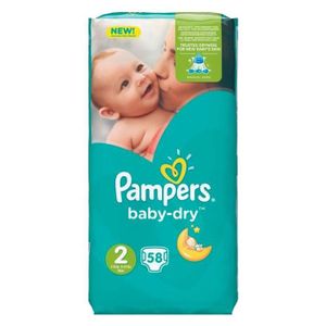 COUCHE Couches Pampers Baby-Dry Géant Taille 2 (3-6Kg) x58 - Lot de 2