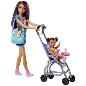 POUPÉE Coffret Barbie Famille - Skipper baby-sitter et sa poussette - Figurine de fillette brune - Accessoires inclus