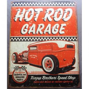 hotrodspirit Plaque Hot Rod Ford 32 Noir Flammes et Route 66 tole Deco