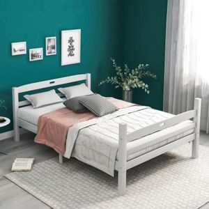 aingoo lit en bois 140 x 190 cm pour adulte blanc cdiscount maison