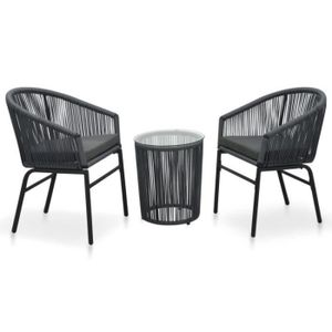 Ensemble table et chaise de jardin vidaXL  Ensemble de bistro 3 pcs avec coussins Rotin PVC Anthracite - 8719883304519