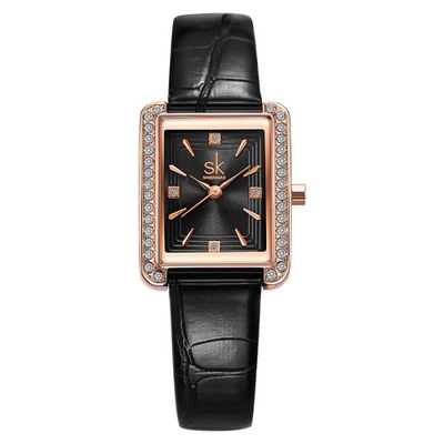 Montre femme pas cher bracelet cuir rectangulaire strass tanche