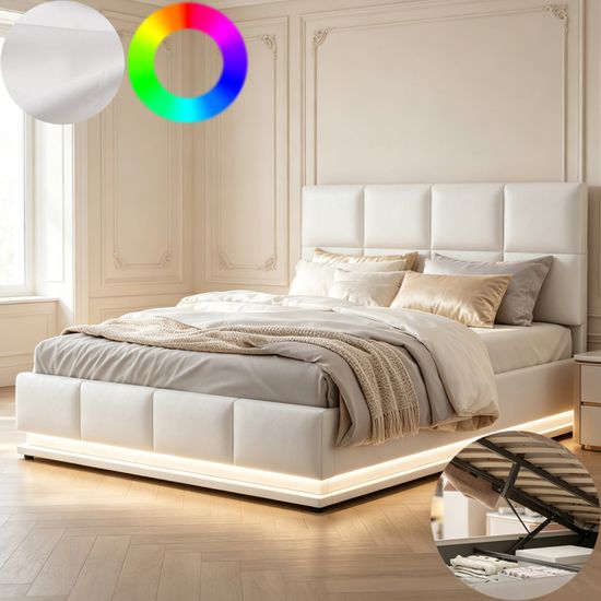 Seyakany - Lit Coffre 140x190 Avec USB Et LED | Rangement Intégré Et Sommier Inclus