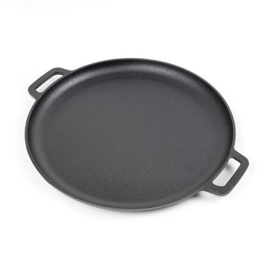 4BIG.fun Poêle en fonte 34 cm – Poêle à frire avec deux poignées – Faitout en fonte – Poêle de service, cocotte, sauteuse adaptée pour barbecue à
