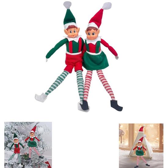 PERSONNAGES DE NOEL 2Pcs Lutin Farceur de Noël Articulé, Lot de 2 Elfes Garcon & Fille en Peluche, Elfie (garçon) et Elvie (Fille) - Maison