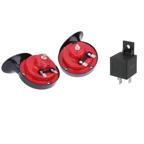 Claxon Electromagnético Doble Tono (2 Trompas) 12V - 120dB, Color Rojo/negro, Para Coche, Camión, Barco
