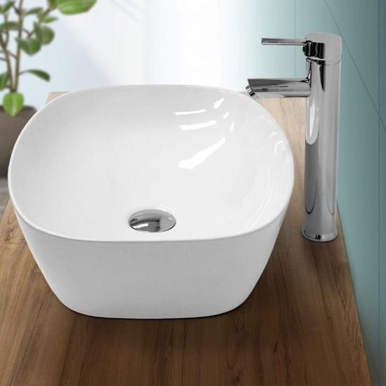 Lavabo Ovale En Céramique Blanc Moderne à Poser - Dimensions 585x375x145 Mm