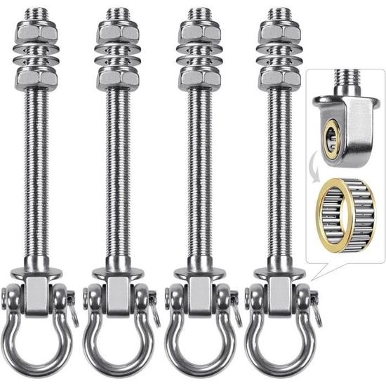 Lot De 2 Crochets De Balançoire Relaxdays Avec Mousqueton - Fixation Solide Pour Chaise Suspendue, Hamac Et Poutre, Inoxydable Argenté, 350 Kg