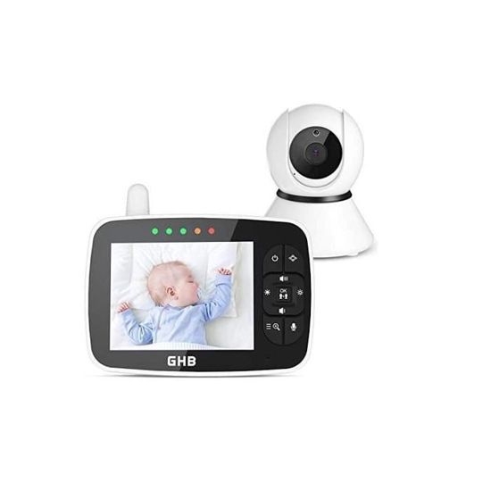 GHB Bébé Moniteur Babyphone Caméra 3,5 Inches LCD Rotation de 350° Supporte 4 Caméras 2,4 GHz Capteur de Température Vision Nocturne