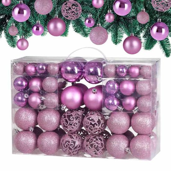 66 Boules De Noël Roses – Décorations Sapin Intérieur/extérieur – Plastique Durable – Brillant/mat