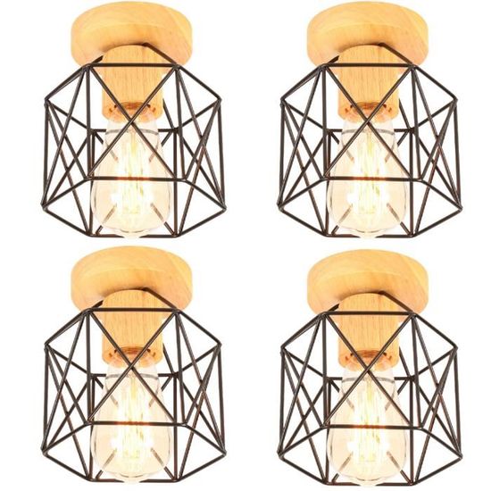 IDEGU Plafonnier Industrielle En Métal Cage Hexagone 15CM Vintage Lustre Abat-jour Or Rose Fer Luminaire E27 Lampe De Plafond Pour Salon Chambre Bar Entrée Couloir