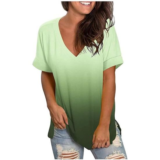 Top Couleur Unie Chic T-Shirt Femme - Chic Et Elegant - Cerise - Manches Courtes - Col V T-shirt Oversize Confortable