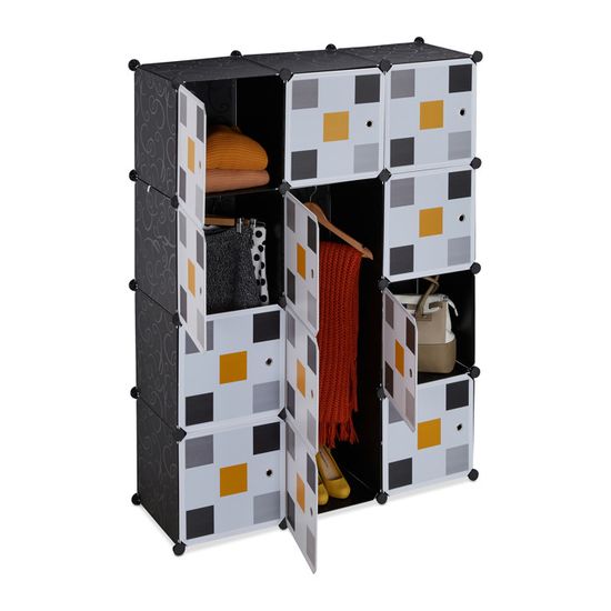 Etagère Cube Modulable Relaxdays - 11 Casiers + 2 Tringles - Pour Rangement Armoire Ou Penderie DIY - Noir