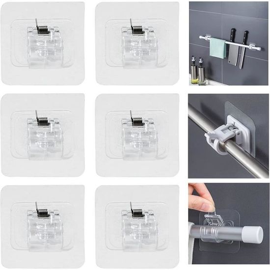 Lot De 8 Crochets Pour Tringle à Rideaux - Autocollants - Convient Pour Salle De Bain Cuisine Salon Et Chambre Transparent 92450114