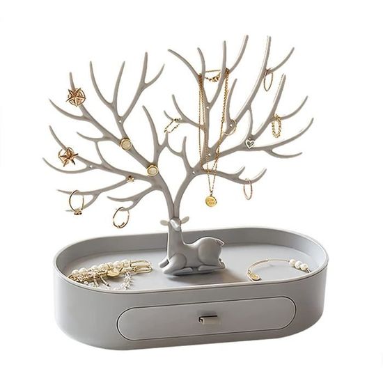Présentoir à Bijoux En Forme De Bois De Cerf Blanc | 3-en-1 Avec Tiroir | Pour Colliers, Bracelets, Bagues | Dimensions 24.5x19.5x12.5 Cm - 6