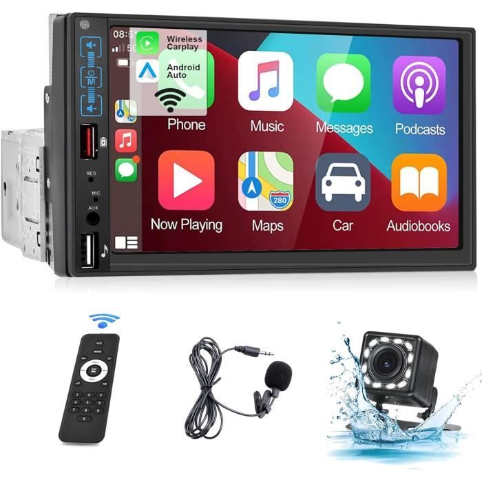Autoradio 1 Din Avec Carplay/Android Auto Sans Fil – Écran Tactile 7 Pouces, Bluetooth, Caméra De Recul