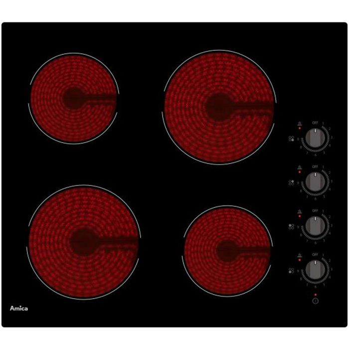 Amica - plaque de cuisson vitrocéramique 60cm 4 feux 6000w noir - avm3540