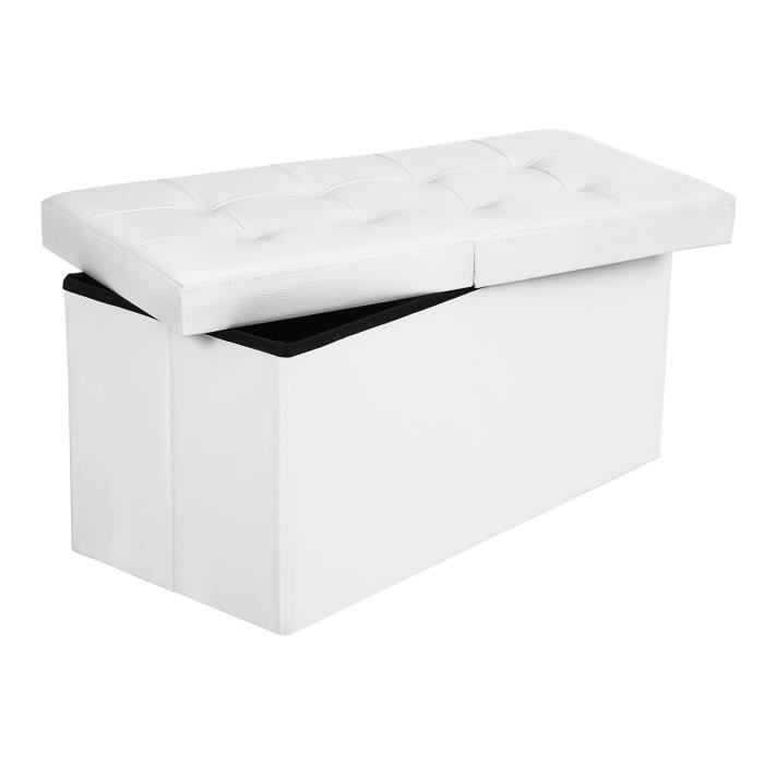 SONGMICS Bancs de rangement Coffres de rangement Poufs et repose-pieds Gain de Place Pliable Blanc 76 x 38 x 38 cm LSF45WT