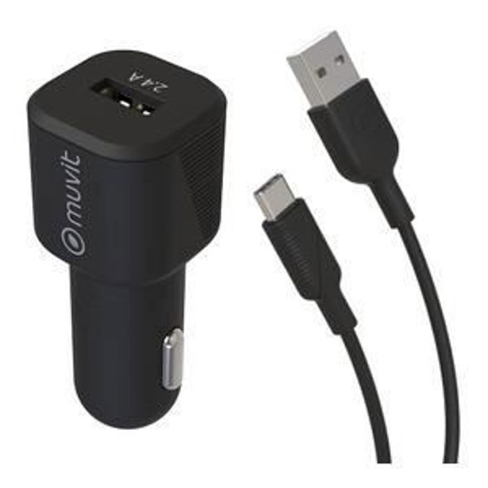 MUVIT FOR CHANGE Pack Chargeur Voiture 12W + Câble USB C - 1.2 m - Noir