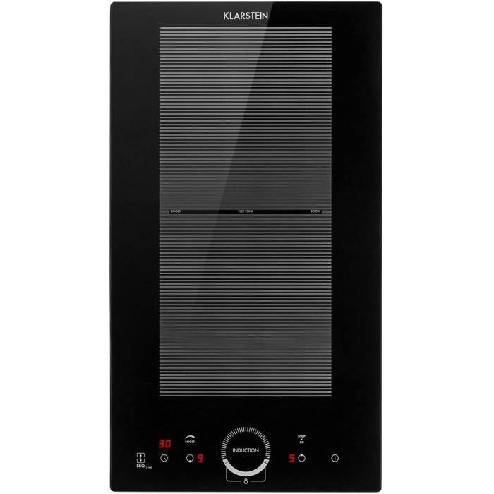 Klarstein Delicatessa Slim Domino - Table de cuisson à induction, Vitrocéramique, 2 foyers, 3500W(1500 W + 2000 W), minuterie, noir