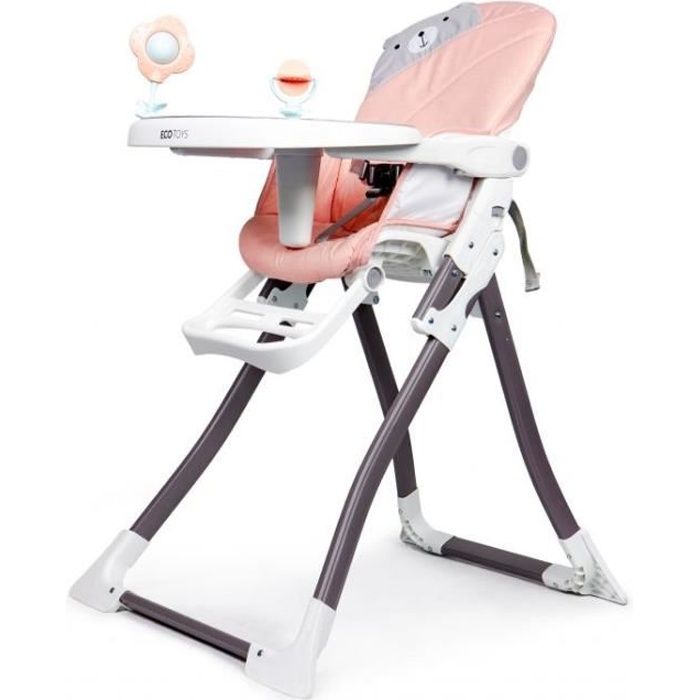 MSTORE - Chaise haute enfant/bébé - 6 À 36 MOIS - Harnais de sécurité à 3 points + Plateau amovible - Pliage simple - Rose