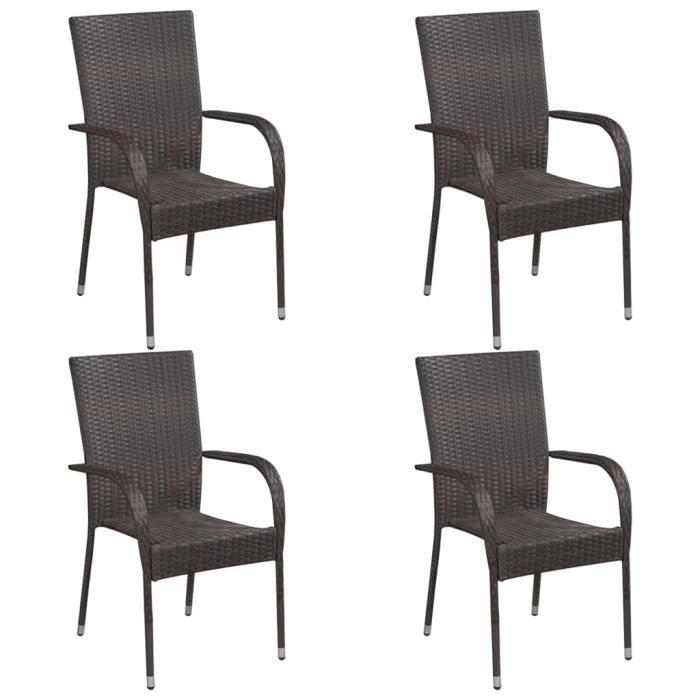 Lot de 4 Chaise de jardin empilables Fauteuil de Jardin Résine tressée Marron Nouveau *827798