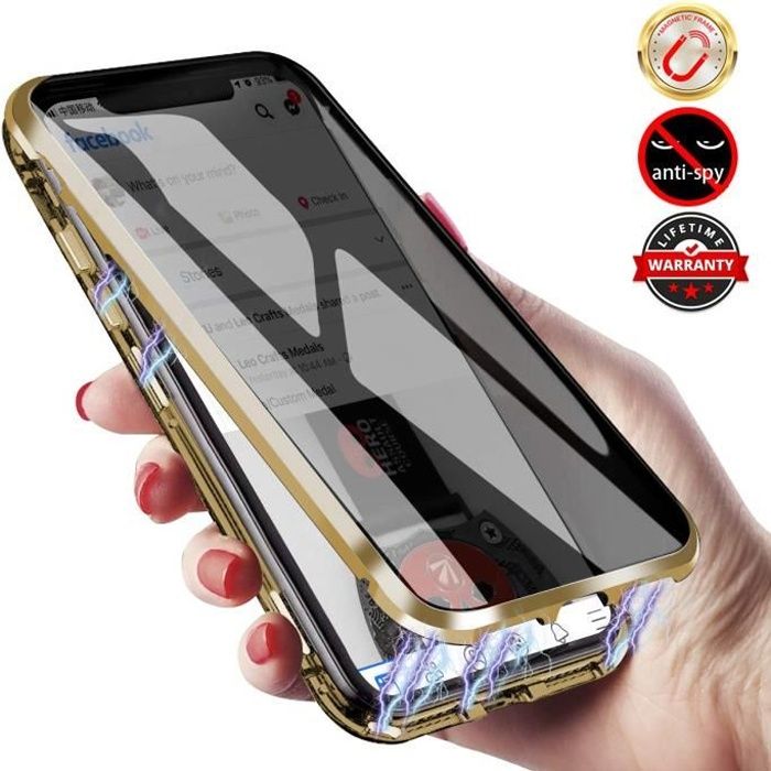 Coque Magnétique Anti-Espion pour iPhone 11,Coque Double Face en Verre Trempé Anti-Peep d’iPhone 11 [d'or]