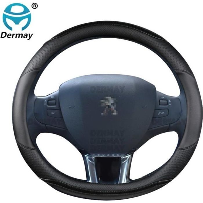 Couvre volant,Pour Peugeot 208 2012 ~ 2018 couverture de volant de voiture en fibre de carbone + cuir haute qualité - Type Black