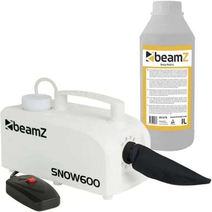 BEAMZ SNOW600 Machine à neige avec 1 litre de liquide, Effet flocons de neige réaliste, Ne laisse pas de traces au sol, Télécommande