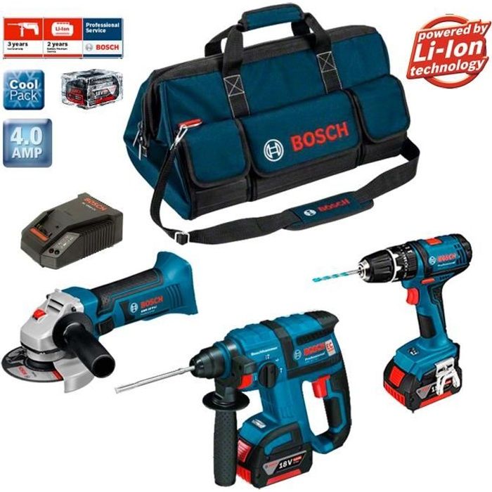 Bosch Kit PSB3M3 Professional (GBH 18 V-EC + GSB 18-2-LI + GWS 18 V-LI + 2 x 4,0Ah + HD LBAG)
