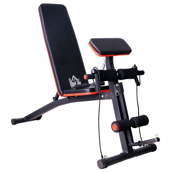 HOMCOM Banc de musculation pliable inclinable réglable 160L x 54l x 106H cm sangles élastiques + support haltères inclus acier